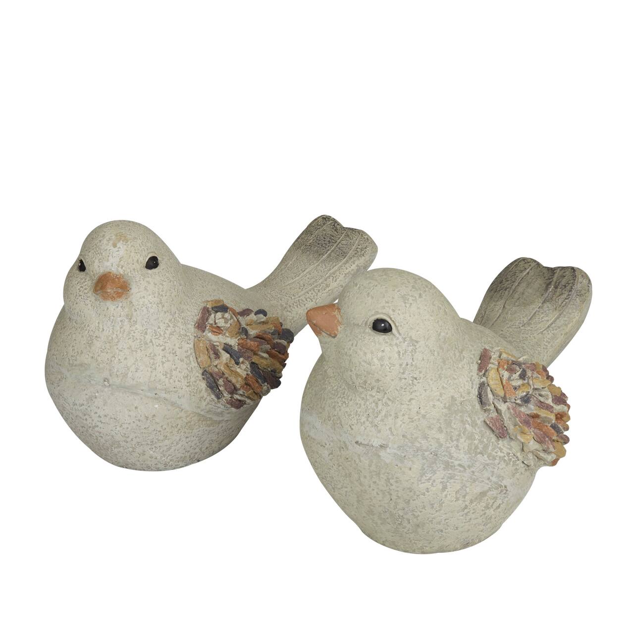 12" Gray Stone Farmhouse Bird Garden Sculpture Set